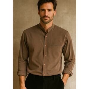 Elliott Mens Quiet Luxury Long Sleeve Button Up Large Brown Academia Minimalist